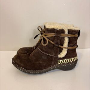 UGG Brown Suede Fur Lined Short Tie Around Winter Boots Women's 8